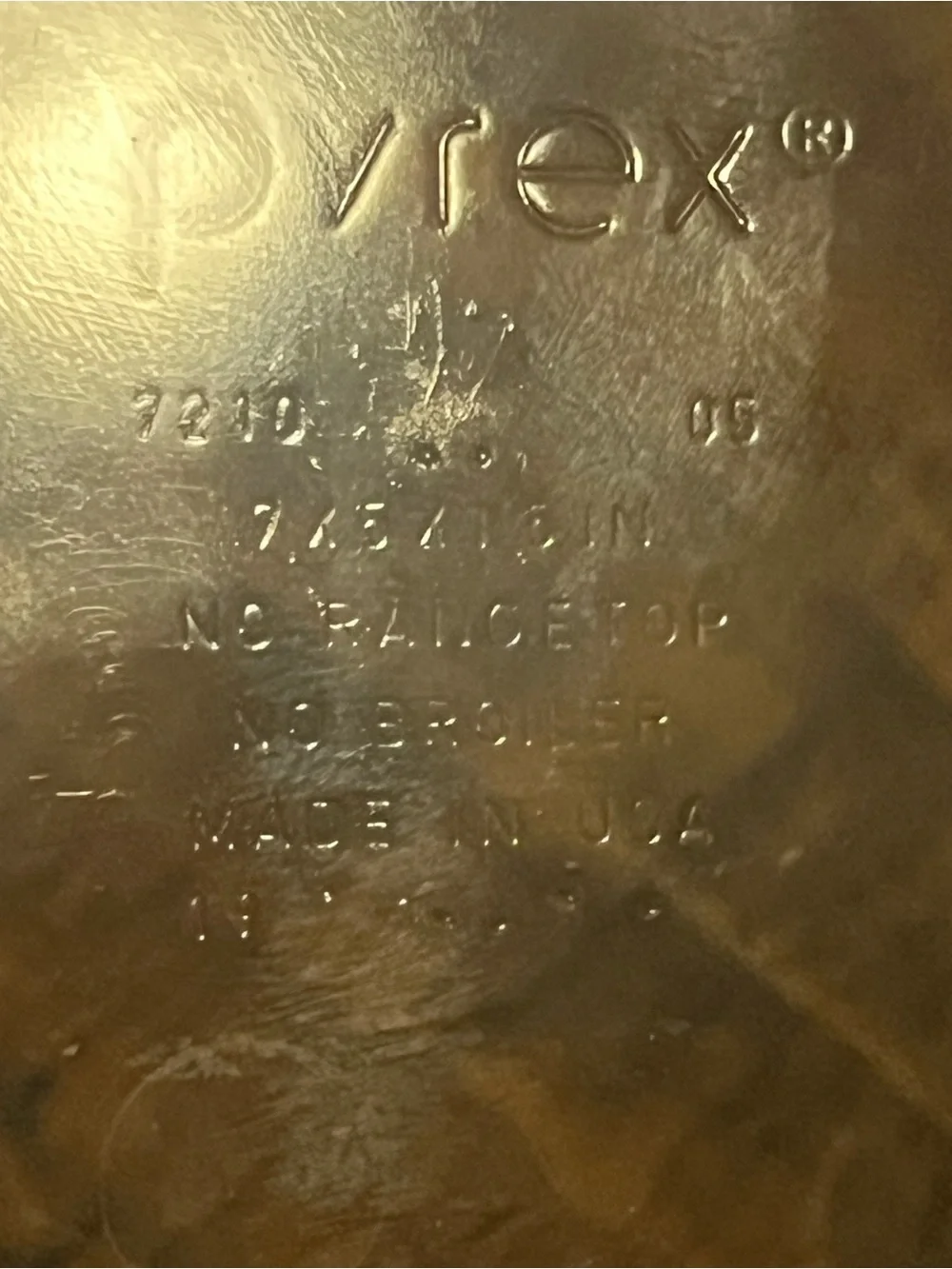 Pyrex Embossed Glass Marking with Gold Hue